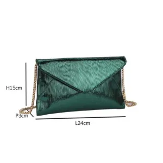 Bolsa de Festa Metalizada Feminina Envelope com Alça de Corrente - tamanho maior prata