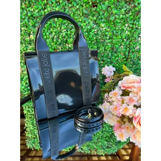 Bolsa Transversal de Ombro Luxo PJ - Preto/Rosê