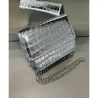 Mini Bolsa Croco Metalizada Prata - Prata