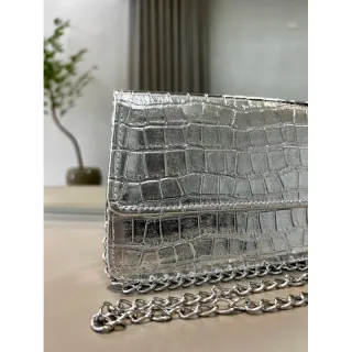 Mini Bolsa Croco Metalizada Prata - Prata