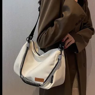 Estudante de nylon impermeável lona bolsa ombro crossbody - Preto