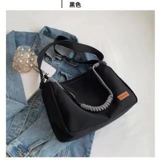 Estudante de nylon impermeável lona bolsa ombro crossbody - Preto