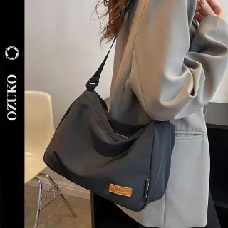 Estudante de nylon impermeável lona bolsa ombro crossbody - Preto