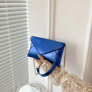 Bolsa de Festa Metalizada Feminina Envelope com Alça de Corrente - tamanho maior prata