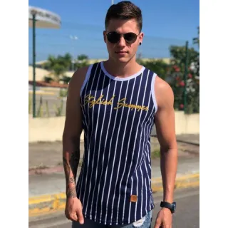 Regata masculina longline listrada: camiseta americana oversized - PRETA COM LISTRA BRANCA