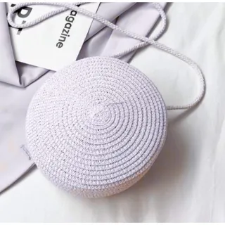 Rianna - Bolsa Redonda de Palha Feminina Transversal Tiracolo - Caramelo