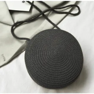 Rianna - Bolsa Redonda de Palha Feminina Transversal Tiracolo - Caramelo