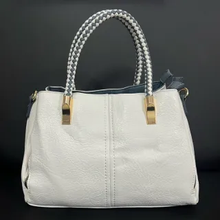 Alça Transversal Bolsa Baú Feminina Média Couro Sintético 3002/3003 - Bege com Caramelo