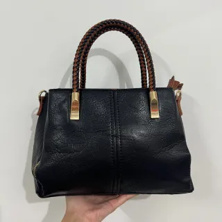 Alça Transversal Bolsa Baú Feminina Média Couro Sintético 3002/3003 - Bege com Caramelo