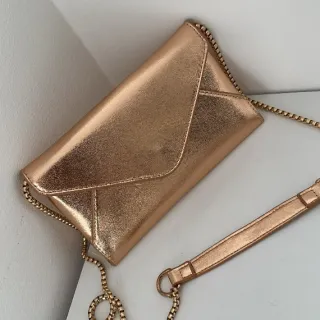 Bolsa de Festa Metalizada Feminina Envelope com Alça de Corrente - tamanho maior prata