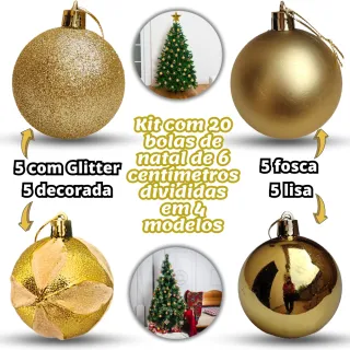 Árvore de Natal Decorada Dourada com Bolas Grandes Fosca e Glitter - Único