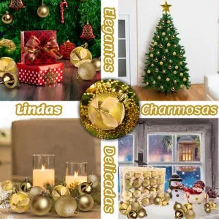 Árvore de Natal Decorada Dourada com Bolas Grandes Fosca e Glitter - Único