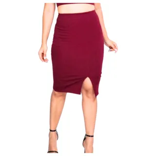 Malha Canelada Saia Feminina Midi Com Fenda Lateral Moda - Preto Canelada