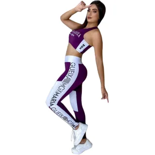 Moda fitness feminina conjunto top + calça Maria Gueixa - Roxo