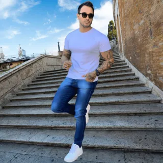 Envio Imediato Calça Jeans Masculina Slim Original Elastano Cor Médio - Medio