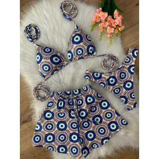 Shorts biquíni 3 em 1 cortininha com kit - Onça