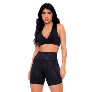 Short Preto Meia Coxa Cirrê Ikat Academia 3D - G1 - 44/46