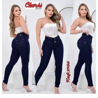 Calça jeans cintura alta com elástico no cós - 2017