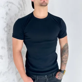 Estilo Americano Slim Camiseta Masculina Algodão Canelada - Cinza