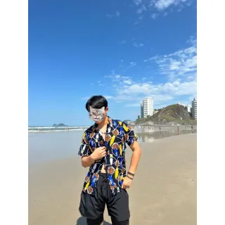 Roupas Casuais Masculinas: Camiseta Estampada Coco 3D, Camisa Havaiana de Verão - Preto