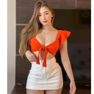 Promoção saia feminino alfaiataria curta cintura alta - Branco