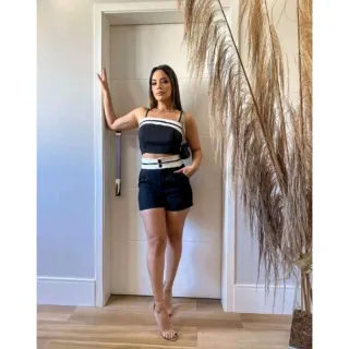 Cropped e short conjunto feminino alfaiataria - Preto