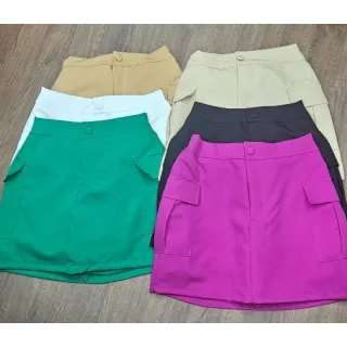 Moda feminina: Shorts Saia Cargo Alfaitaria com bolso lateral - Azul