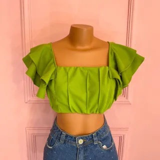 Cropped Amarração Alça Babado Busto Forrado 002 - Preto