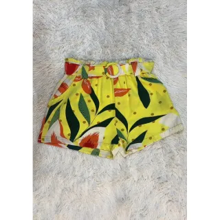 Estampada feminina verão: short crepinho com elastano - X217-AMARELO