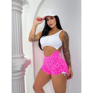 Roupa de Academia Macaquinho Fitnes Argola na Lateral Bojo Esporte - oncinha azul