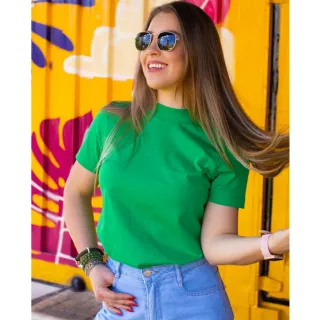 T-shirt Lisa Feminina Gola Alta Zara Basic 100% Algodão - Verde Militar