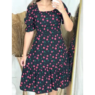 Vestido Feminino Estampado Crepinho Florzinha Ombro à Ombro Elastec - Poa lilas 2cm