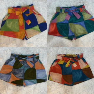 Estampada feminina crepinho com elastano - Short verão / X207 - 2-ROXO