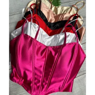 Cropeed Estiloso Malha Prada Com Bojo - Corset de Alça - Preto