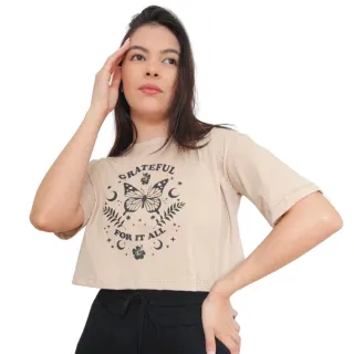 Moda Gringa Camiseta Cropped Larguinho - Grateful/BRANCO