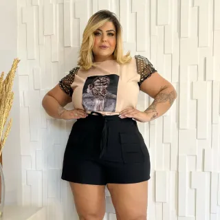 Plus Size Bermuda Alfaiataria Lisa Feminina Elastano 44 ao 58 - Preto