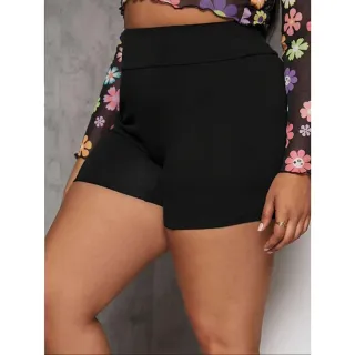 Plus Size Shorts Feminino Curto Cintura Alta Dia a Dia Academia - Preta