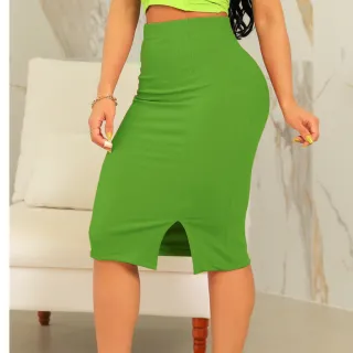 Saia Casual Elastano Secretaria Social Lapis Midi Fenda Lateral - Rose