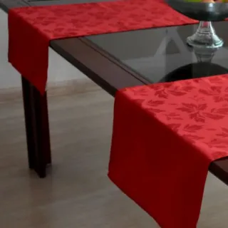Caminho de Mesa Jacquard Vermelho 1,40 x 0,40 - Kit com 2 Peças - Único