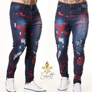 Calças masculinas premium estampadas super elastano skinny destroyed - Calça night on sorriso
