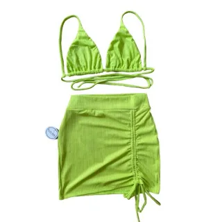 Biquíni Cortininha Feminino Conjunto Gringa - Saia De Regulagem Frontal - Branco