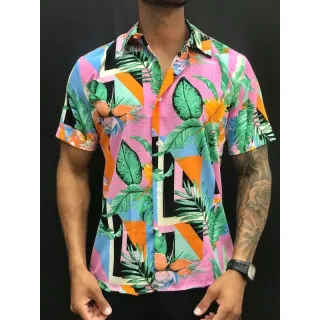 Viscose Verão 2021 Camisa Estampada Floral Havaiana Florida - Cor4