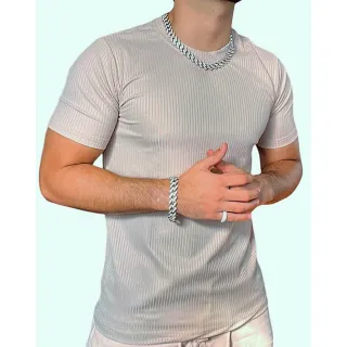 Lançamento Camiseta Masculina Manga Curta Canelada Básica - BRANCA LISA