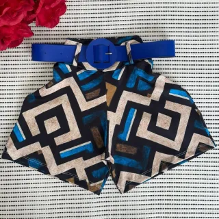 Short Feminino Malha Cintura Alta + Cinto. Moda Praia Verão - MODELO 2 ESTAMPA SORTIDA