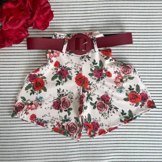 Short Feminino Malha Cintura Alta + Cinto. Moda Praia Verão - MODELO 2 ESTAMPA SORTIDA