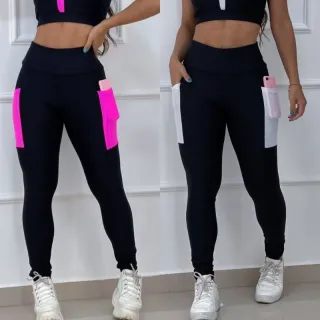 Legging Suplex Fitness Feminina Cintura Alta com Bolso - Academia Leg
