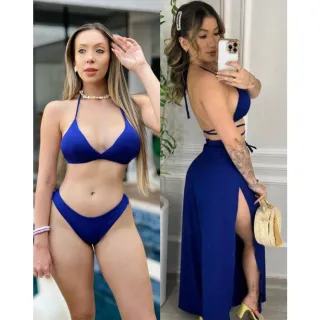 Moda praia feminina: conjunto de biquíni e calça pantalona para saída - KIT ESTAMPA I- ASA DELTA