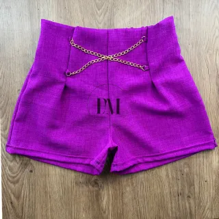 Adulto Shorts Feminino Alfaiataria - Preto