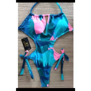 Decotado engana mamãe fio dental maiô BM BEACH - Rosa neon