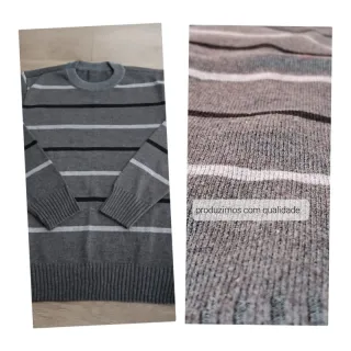 Malha tricô suéter gola redonda masculino infantil juvenil - Areia